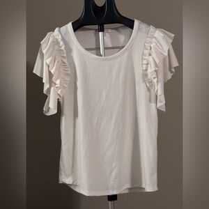 Elegant Cream Ruffle Sleeve Top